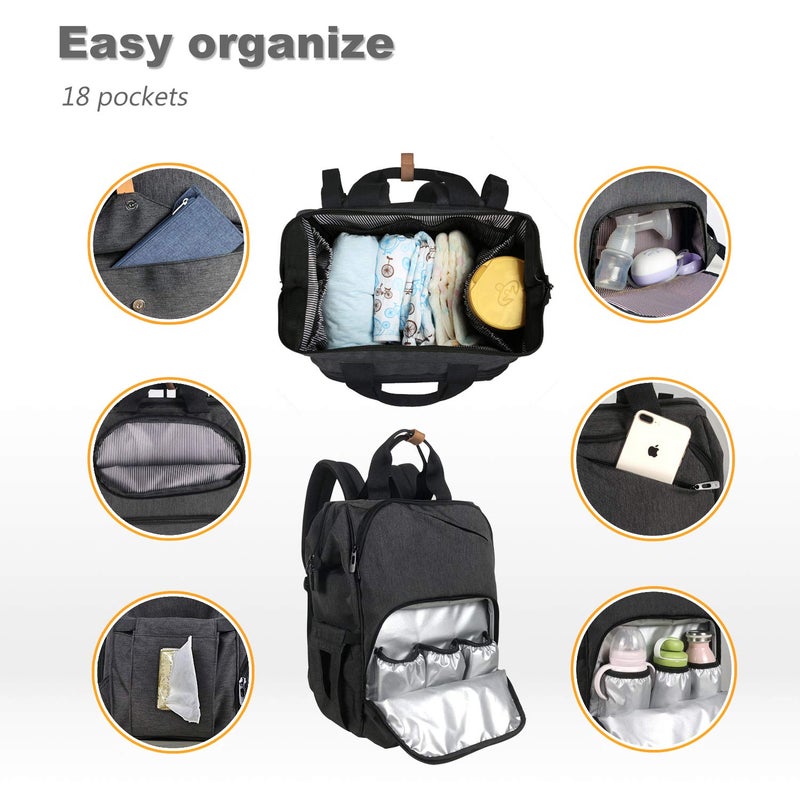Hap Tim Diaper Bag Backpack,Large Capacity Travel Back Pack Maternity Baby Nappy Changing Bags, Double Compartments with Stroller Straps,Waterproof,Black (US7340-DG) - Image 3